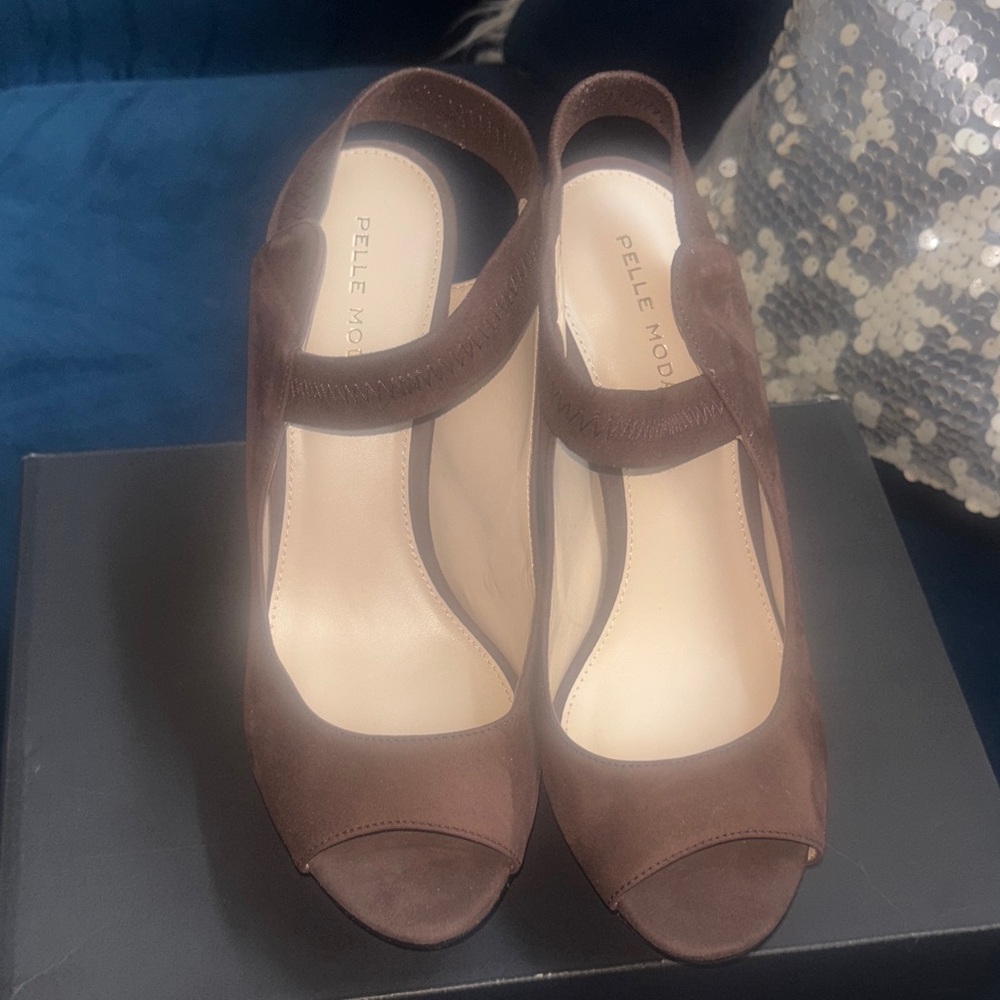 Pelle Moda Dark Brown Peep-Toe Heels - Picture 12 of 12